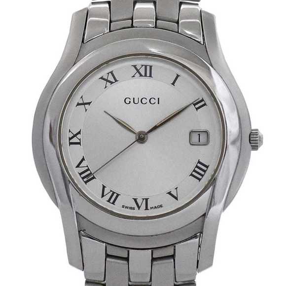 Gucci 5500M Watch f-24297 Silver White YA055305 Men's Stainless Steel Quartz ...